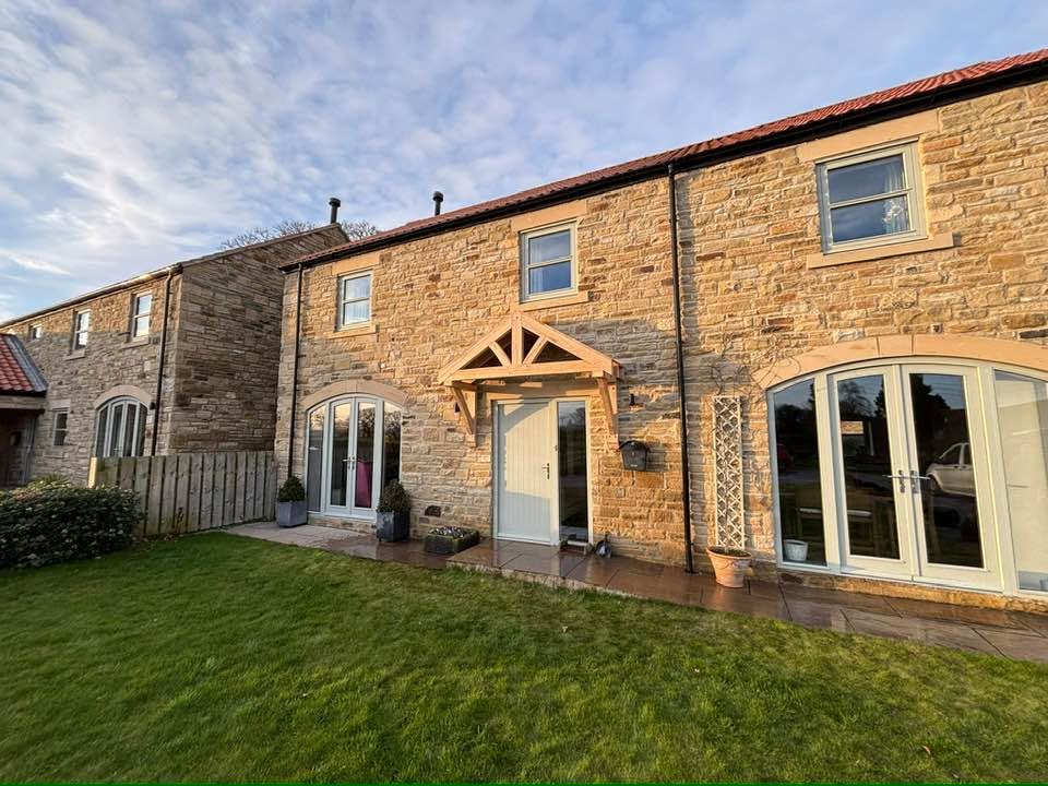 Handcrafted Green Oak Porch on Traditional Stone Cottage